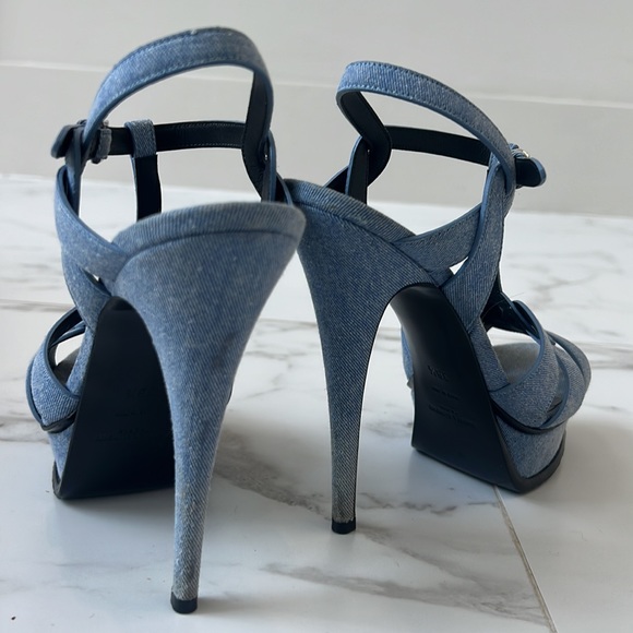 Saint Laurent Tribute Sandal Blue Jean 38.5 👖 👠 - Picture 7 of 10